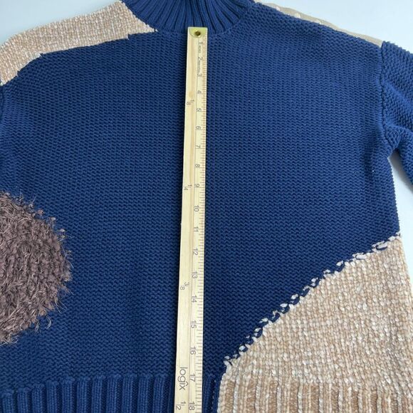 Turtleneck Sweater Miss Capitan size S cotton blue beige brown - Picture 12 of 13